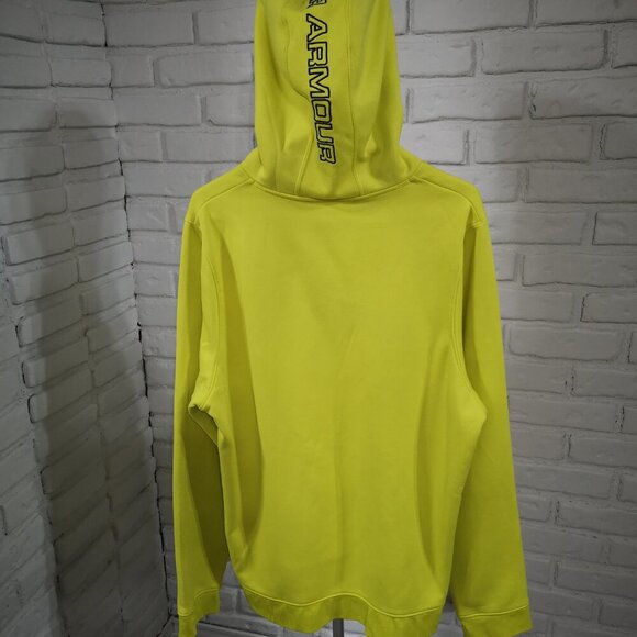 Under Armour Men's Size XL Neon Green w/ Blue Logo Fleece Lined Hoodie - Picture 2 of 12